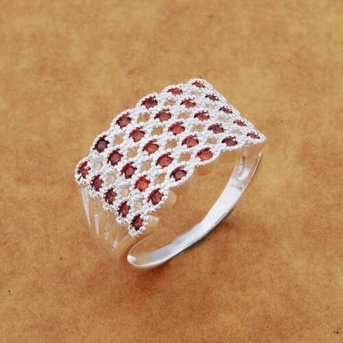 AR553 Hot sterling ring, fashion jewelry, knit/red stones /axpajowa ayjajpqa silver color