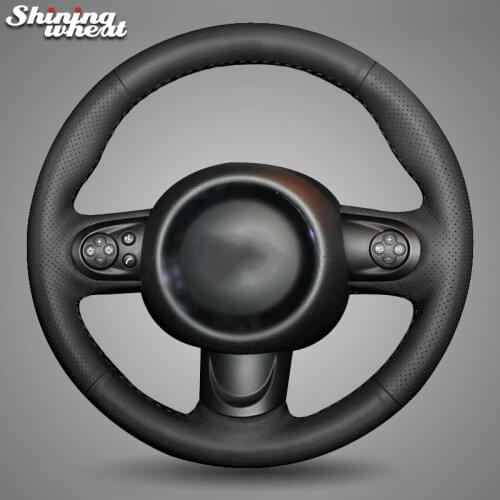 Shining wheat Black Artificial Leather Hand-stitched Steering Wheel Cover for Mini Coupe