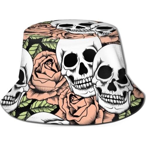 CINESSD New Fashion Bucket Hats Fisherman Caps For Women Men Gorras Summer Skull And Roses