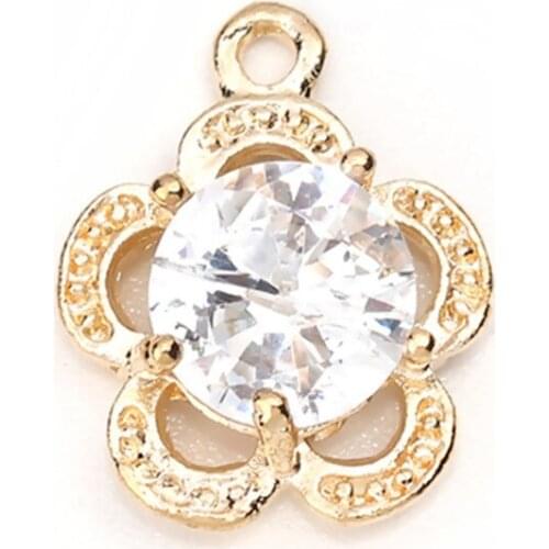 DoreenBeads Zinc Based Alloy Charms Flower Gold Clear Rhinestone Multistyles DIY Findings 17mm( 5/8") x 13mm( 4/8"), 5 PCs