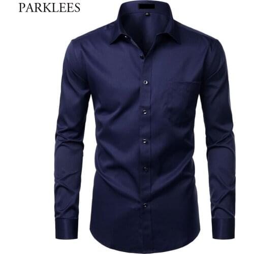 Formal Business Mens Dress Shirt Comfortable Elasticity Soft Shirt for Men Casual Button Down Slim Fit Men Long Sleeve Shirt