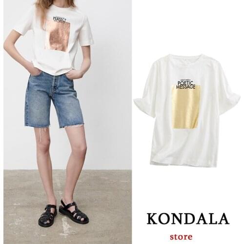 KONDALA Women Summer White Tshirt Za 2021 O-Neck 100% Cotton Short Sleeve Stretch Oversized Shirt Mujer Blouses Casual Top