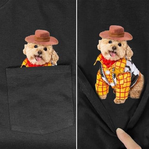 CLOOCL Cotton Pocket T-Shirt Fashion Brand Summer Pocket Pet Dog Corgi Printed T-shirt Funny Cotton Tee Tops Clothes