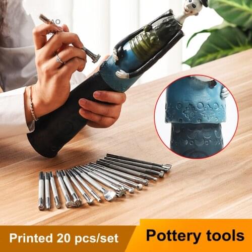 Ceramic Art Alloy Printing Tools 20-piece Suit Texture Seal Printing Punch DIY Creative Hand Tools Mud Shaping Tools