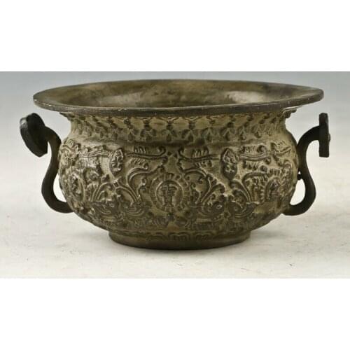 Collectibles Chinese Exquisite Bronze HandCarved Pots W Qianlong Mark