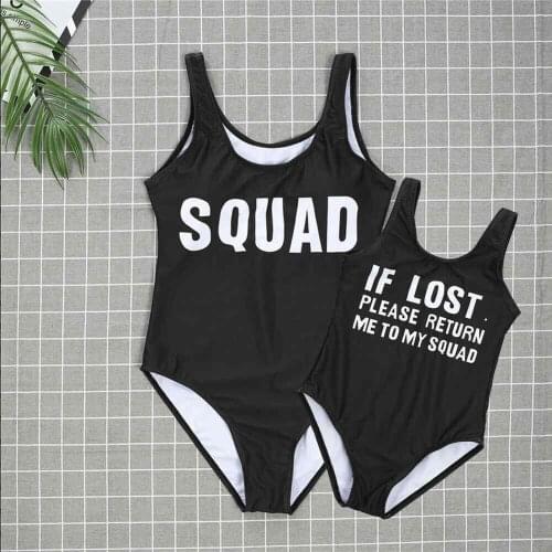 LB 2021 Summer Family Matching Mother Daughter Swimwear Letter Print Short Swimsuit Women Kids Strap Sleeveless Casual Beachwear