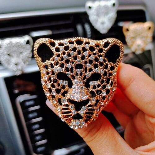 Crystal Leopard Car Perfume Air Freshener Diamond Leopard Head Car Interior Accessories Aromatherapy Ornament Air Vent Clip Gift