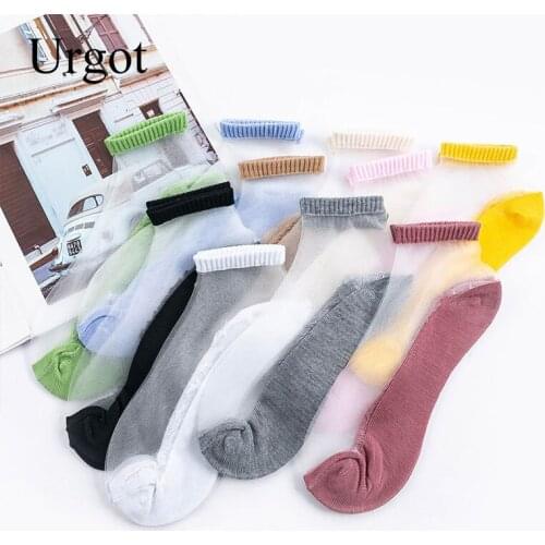 Urgot 5 Pairs/Lot Summer Womens Socks Ankle Ultra-thin Silk Transparent Glass Fiber Fashion Harajuku Cute Socks Drop Shipping