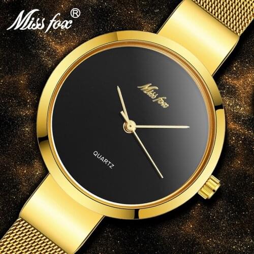 MISSFOX Women Quartz Watch Luxury Mini Thin Gold Black Female Watches Elegant Stainless Steel Clock Free Shipping Item For Women