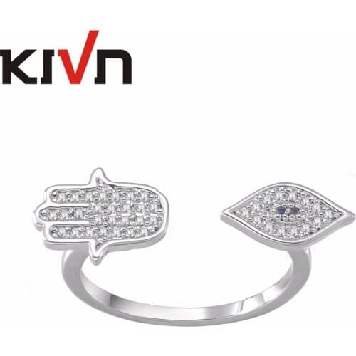 KIVN Fashion Jewelry Hamsa Hand Blue eye CZ cubic Zirconia WomensOpen Adjustable Rings Christmas Birthday Mothers Day Gifts