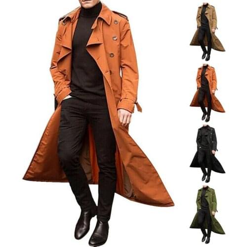 Mens Long Sleeve Windbreaker Jacket Outwear Casual Full Length Trench Coat