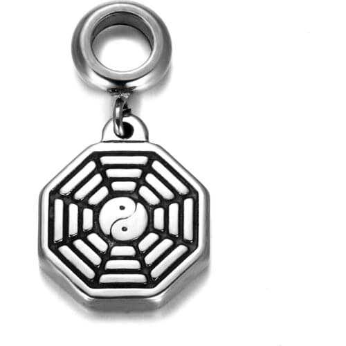 316L Stainless Steel Spacer Bail Beads with Tai Ji Charms 5mm Hole Polished Metal Charm Accessories DIY Bracelet Jewelry Making