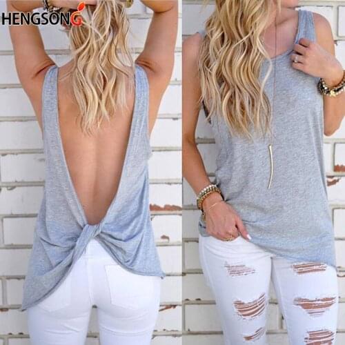 New Summer Women Sexy Sleeveless Backless Shirt Knotted Tank Top Blouse Sexy Open Back t shirt Vest Tops Tshirt