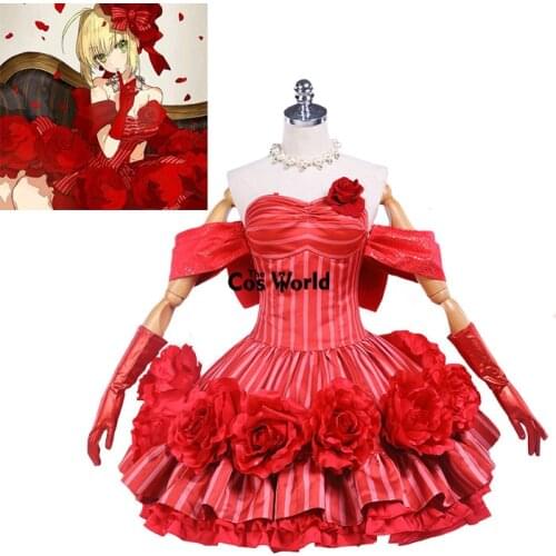 Fate EXTELLA Nero Red Saber Rose Formal Dresses Uniform Outfit Anime Cosplay Costumes