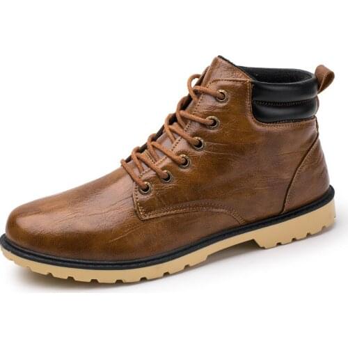 2021 Autumn New Street Style Mens Outdoor Boots Round Toe Low Heel Lace-up Plush Thickening Casual Shoes with Platform Non-slip