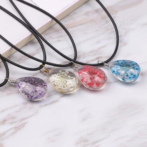 1PC Handmade Real Flower Necklace Tear Drop jewelry Fashion DIY Pressed Dried Flower Necklaces Pendants For Women