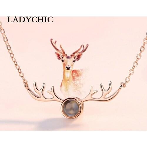 Silver Color Rose Gold Antlers 100 languages I love you Pendant Necklace for Women Birthday Gifts High Quality Jewelry Wholesale