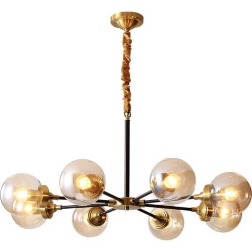 Post modern Real brass Pendant Light glass lampshade 27 led bulb Kung Living Dinning Room home decoration 6/8 heads droplight