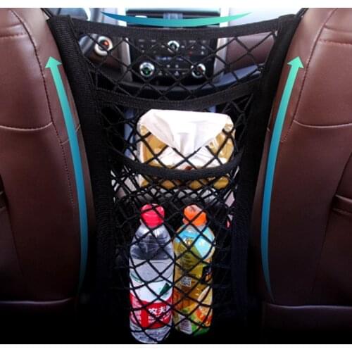 Car Front Seat Storage Mesh Pocket Universal Double-layer Storage Net Storage Bag Double-layer Elastic On Both Sides