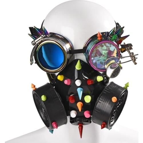 Steampunk Multi colors Spikes Mask Rivets Face Dust Gas Mask Costumes Punk Glasses with Mask Set Party Halloween Cos