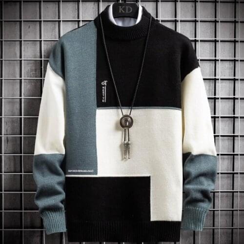 New Winter Cashmere Warm Sweater Men Turtleneck Mens Pullover Patchwork Slim Fit Sweaters Tops Knitted Mens Christmas Jumper