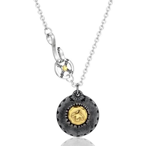 Stainless Steel Vintage Flying Eagle Wings Round Pendant Necklace Punk Rock Mens Gift For Him with Chain