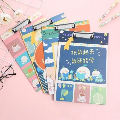 Xueba A4 Wooden Board Clip Cartoon Writing Board Student Hard Pad Test Paper Folder Homework Splint Korea Kawaii Office Supplies