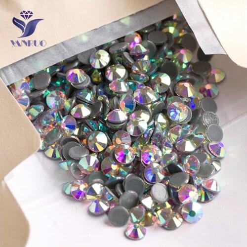 YANRUO 2028HF SS4-SS50 AB Rhinestone Flatback Strass Crystal Hotfix Glass Hot Fix Glass Stones For Garment