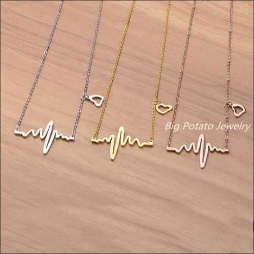 New Fashion Cute Heartbeat Womens Girls Pendant Necklace 316L Stainless Steel Jewelry Lovely Heart Chain 18" Free Shipping