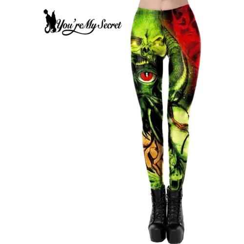 [You're My Secret] Women Skull Printed Leggings Fashion Halloween Leggings For Lady Fitness Colorful Trouser High Waist Pants