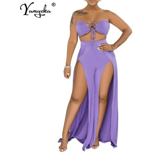 Sexy y2k backless Bandage Tube corset crop top and split wide leg pants suits summer two piece pant sets women club outfits 2021