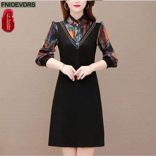M-5XL 2021 Fall Autumn Feminine Vestidos Women Office Lady Basic Floral Print Vintage Retro Patchwork Faux Two Piece Shirt Dress