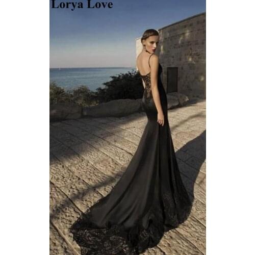 Sexy V-Neck Black Evening Dresses 2020 New Party Night Robe De Soiree Elegant Long Sleeves Vestidos Prom Lace Gowns