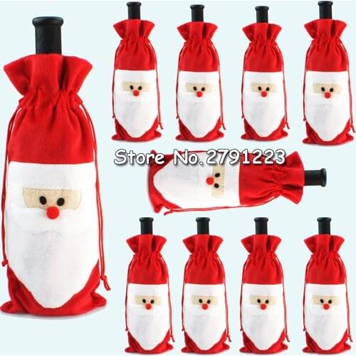 10pcs Wine Bottle Cover Bags Decoration Home Party Santa Claus Christmas Decorations Gift New Year Dinner Party Table Decors