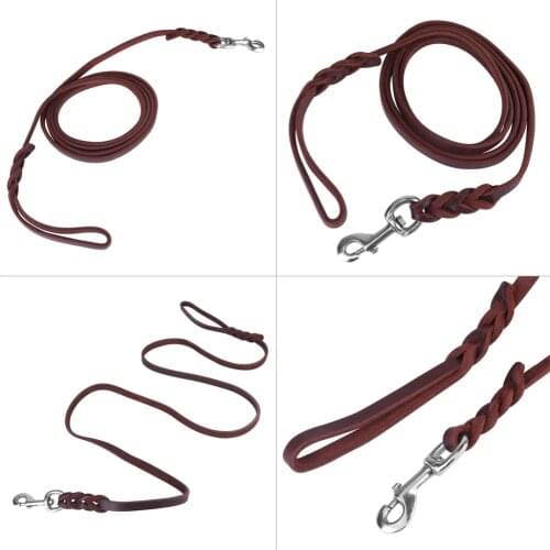 2.1m/1.6m/1.2m Leather Braided Dog Leash Rope Pet Dog Collar Lead Safe Walking Running Training Protect Control Harness