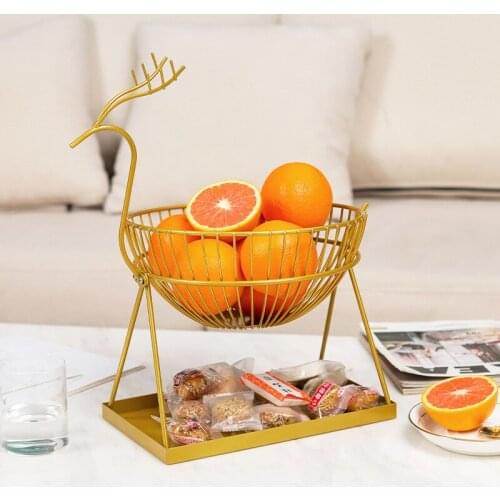 2 Tiers Deer Fruit Storage Basket Metal Organizer Rack Home Decor Food Snacks Serving Plate Bowl Candy Holder Party Food Plate