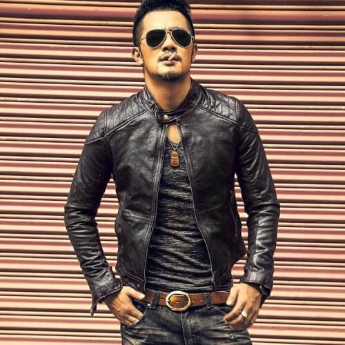 2021 New Spring Autumn Men Vintage Korean Style Faux Leather Jacket Male Stand Collar PU Leather Slim Short Motorcycle Coat S203