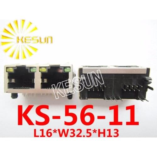 40PCS x RJ45 56/1x2 Shield type with LED 2 Port With Metal Shrapnel PCB Right Angle Modular Female Network Socket LAN Connector