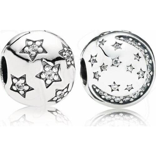 Baofu 925 Sterling Silver Fixed Clip Round Shiny Pentagram And Xingyue Charm Beaded Suitable For Original Ladies Bracelet