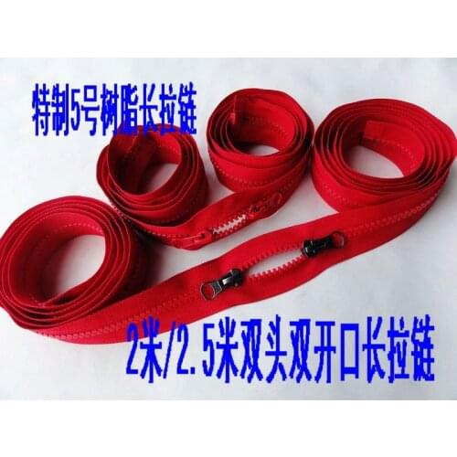 Free shipping 5# resin zipper 250CM 2pcs/lot double slider open end red zipper for sleeping bags bedspread bed sheet accessories
