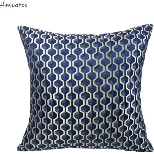 Geometric Woven Dark Blue Small Check Sofa Home Designer Armchair Hotel Throw Cushion Cover Decorative Pillow Case 45 x 45cm