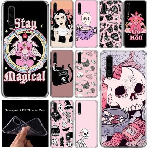 Pink Cat Skull Sorceress Witch Phone Case Cover For Huawei P40 P30 P20 P10 Mate 30 20 10 Pro Lite P smart Z Plus Trend Pattern C