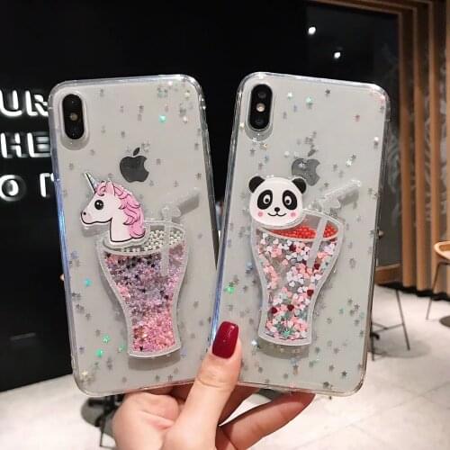 Glitter Liquid Dynamic Case For iPhone X XS Max XR Case Unicorn Panda Cute Cartoon Cases For iPhone 7 Plus 6 6S 8 Plus Cover