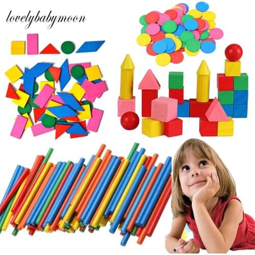 3D Wooden Mathematics Montessori toy Teaching Aids Counting Sticks Geometry Shape Chips Geometry Blocks Math Toys for Children