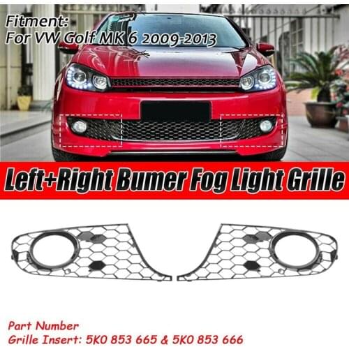 For-MK6 Golf/Jetta Wagon 2009-2013 Balck Honeycomb Hex Mesh Front Bumper Fog Light Grill Grille Cover
