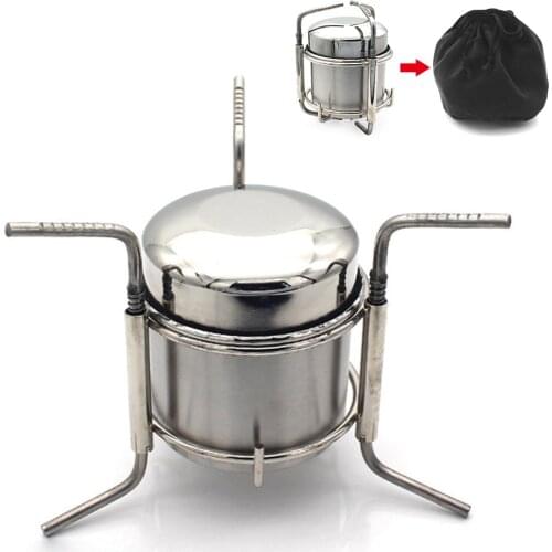 Outdoor Camping Gas Stove Burner Camping Alcohol Stove Stainless Steel Folding Utensil Spirit Stove Alcohol Burner Pot Bowl