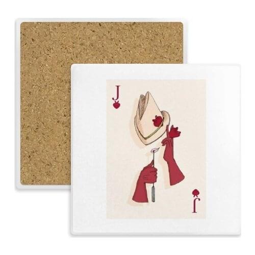 Playing Cards Heart J Pattern Square Coaster Cup Mug Holder Absorbent Stone for Drinks 2pcs Gift