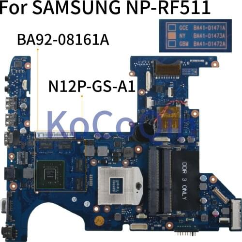 KoCoQin Laptop motherboard For SAMSUNG NP-RF511 RF411 GT540M 1GB Mainboard BA41-01473A BA92-08161A N12P-GS-A1 HM65