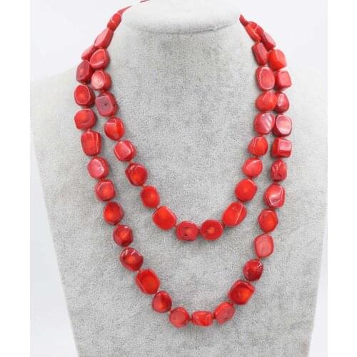 Red coral baroque flat necklace 12-14mm 30inch wholesale beads FPPJ nature