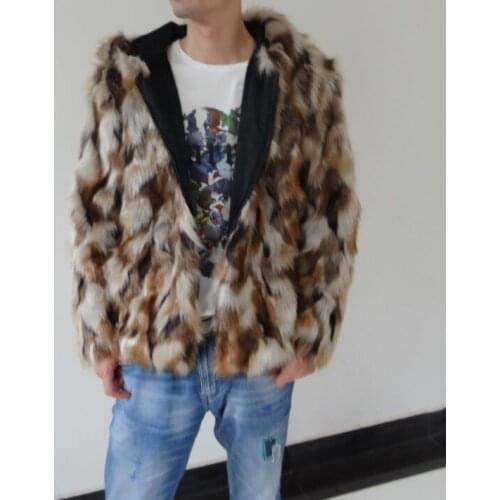 Autumn hooded faux mink fur leather jacket mens winter thicken warm fur leather coat men loose jackets fashion B215